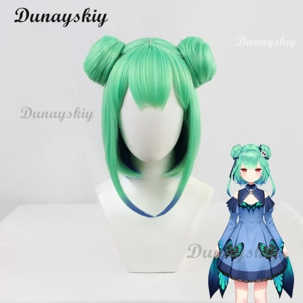 Vtuber Uruha Rushia Cosplay Wig Hololive Fantasy Heat Resistant Synthetic Pink Green Hair Wigs Halloween Costume Wigs + Wig Cap - Image 5