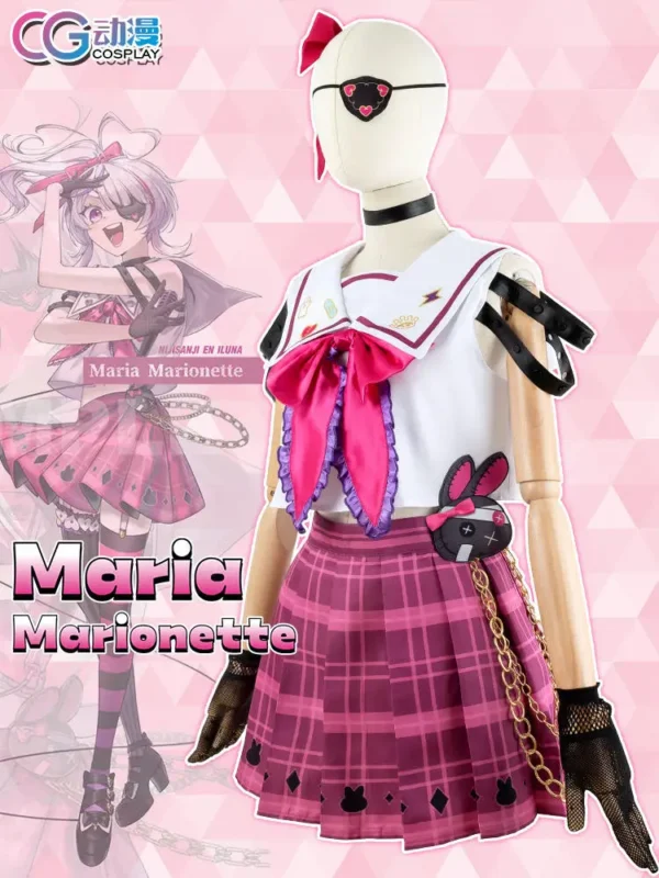 Vtuber NIJISANJI EN Maria Marionette Cosplay Costume Wig JK Skirts Uniform Bowknot Headwear Mask Halloween Party Outfits Props