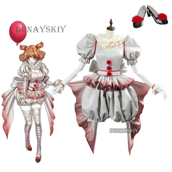 Movie Clown Pennywise Cosplay Costume Halloween Girls Outfit Horror Lolita Dress Up Women Fantasy Dress Carnival Party Full Set - Image 2