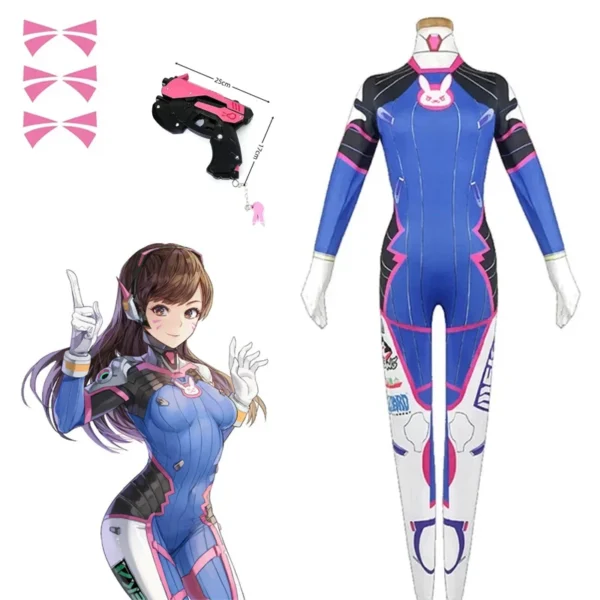 Anime Dva Cosplay Costume Women Jumpsuit Game Dva Sexy Zenti Bodysuit Tattoo Sticker Gun Suit Halloween Party Costumes for Adult