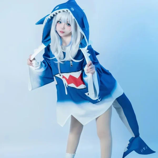 Hololive Vtuber Virtual Anchorman Gawr Gura Cosplay Costume Wig Set Girl Cute Shark Costume Carnival Party Dress Up Gift - Image 2