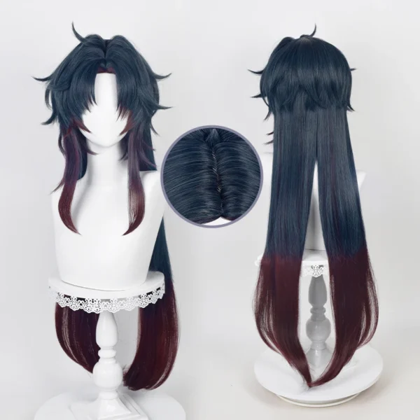 Game Honkai: Star Rail Blade Cosplay Wig 100cm Dark Blue Gradient Red Hair Heat Resistant Halloween Party Anime Wigs + Wig Cap