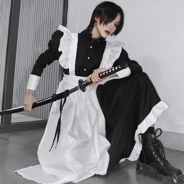 Women Maid Outfit Long Dress Apron Dress Lolita Dresses Men Clothes Unisex Cafe Costume Cosplay Anime Costumes Jujutsu Kaisen