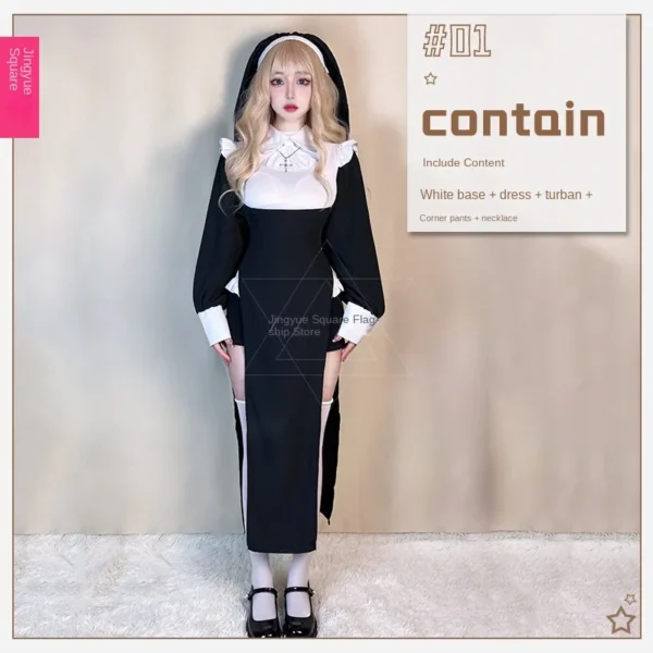 Cosplay nun costume sexy cross dressing nurse costume Halloween vampire death maid plus size tight fitting robe - Image 4