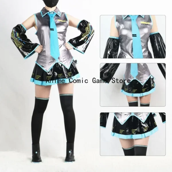 Anime Miku Cosplay Costume Wig Shoes Headwear Full Set Miku Patent Leather Dress Halloween Carnival Party Outfit for Women XXXL - Image 3