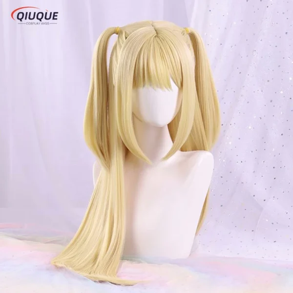 Anime MisaMisa Cosplay Wig Misa Amane Long Blond Double Tails Heat Resistant Hair Hallowen Party Wigs + Wig Cap - Image 3