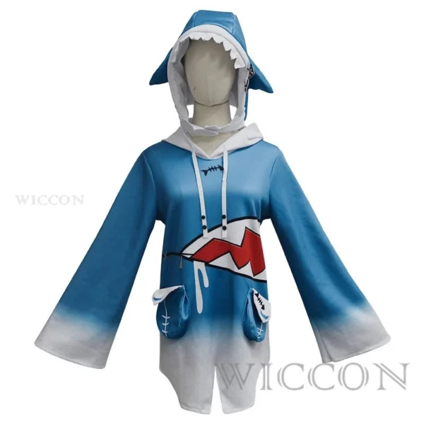 Gawr Gura Shark Cosplay Costume Hololive Vtubers Holo EN Hoodie For Girl Kids Holo Gauru Shark Tail Haircilp Wig Cos Full Set - Image 3