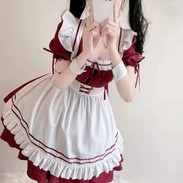 Red White Lolita Maid Costume Cosplay Costumes Cute Dress Sexy French Apron Uniform Cafe Maid Party Skirt Women's Clothing - Image 5