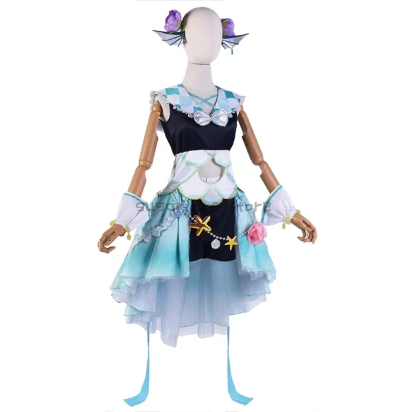 VTuber ANYCOLOR Finana Ryugu Anime Cosplay Costumes Full Set Cute Dress Outfits Wig Shoes Halloween Party Role Play Accessories - Image 2