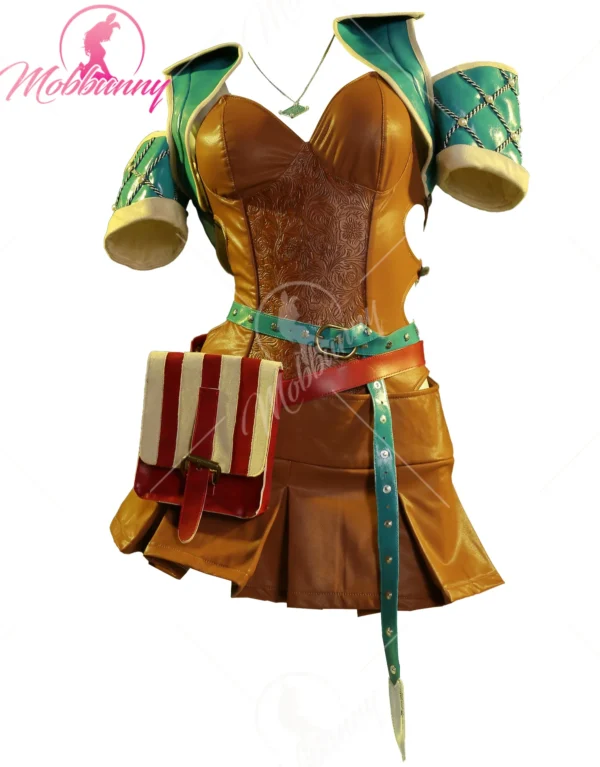 Mobbunny Women Sexy Lingerie Game Cosplay Costume Outfit High Slit Bodysuit and Skirt Coat with Gloves Belt Bag Necklace