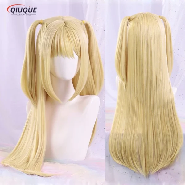 Anime MisaMisa Cosplay Wig Misa Amane Long Blond Double Tails Heat Resistant Hair Hallowen Party Wigs + Wig Cap - Image 2