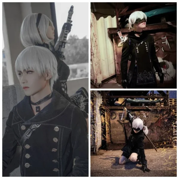 Anime Nier Automata Cosplay 9S Yorha 2B Cosplay Suit Male Women Outfit Wig Disguise Costume Plus Size Fancy Party Black Dress - Image 6