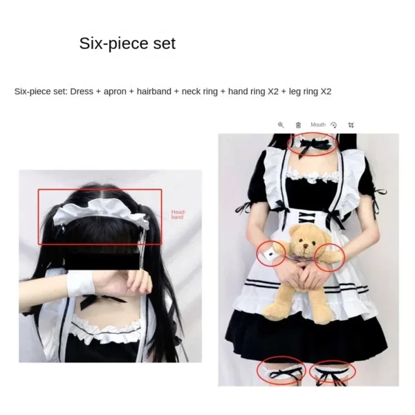 2024 6pcs Set Cute Maid Costume Cosplay Hand Game Red Wine Sweet Maid Costume Lolita Anime Cosplay - Image 2