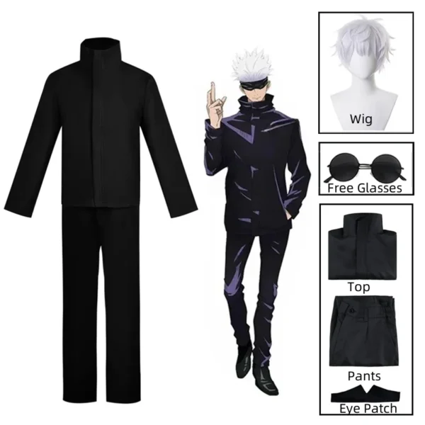 Anime Jujutsu Kaisen Gojo Satoru Cosplay Costume Eye Patch Wigs Glasses Suit Halloween Costumes for Men - Image 6