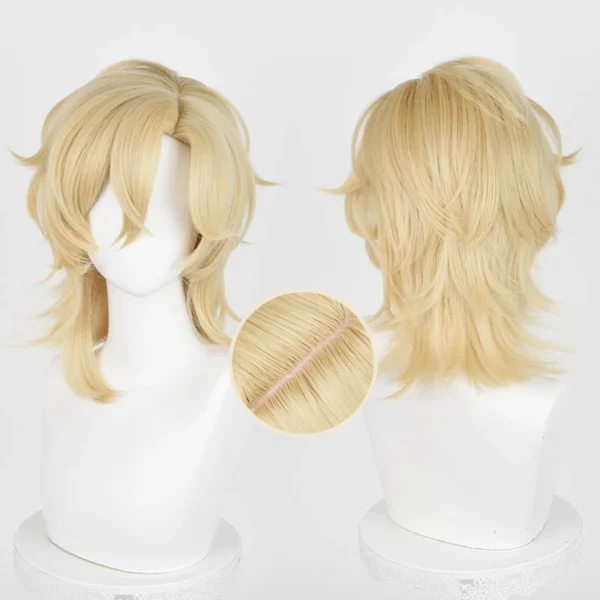 Honkai Star Rail Aventurine Cosplay Wig 40cm Short Golden Hair Cosplay Anime HSR Cosplay Wigs Heat Resistant Synthetic Wigs