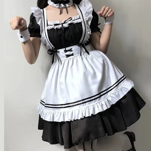 Japanese Anime Cosplay Costumes Black Cute Lolita Maid Outfit Girls Women Lovely Maid Apron Dress Halloween Role Play Costumes - Image 4