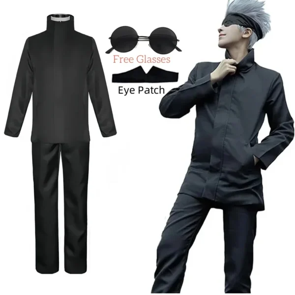 Anime Jujutsu Kaisen Gojo Satoru Cosplay Costume Eye Patch Wigs Glasses Suit Halloween Costumes for Men - Image 3