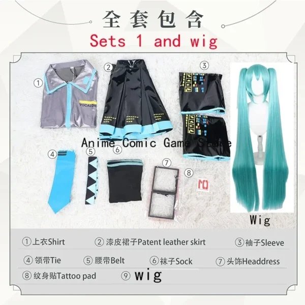 Anime Miku Cosplay Costume Wig Shoes Headwear Full Set Miku Patent Leather Dress Halloween Carnival Party Outfit for Women XXXL - Image 4